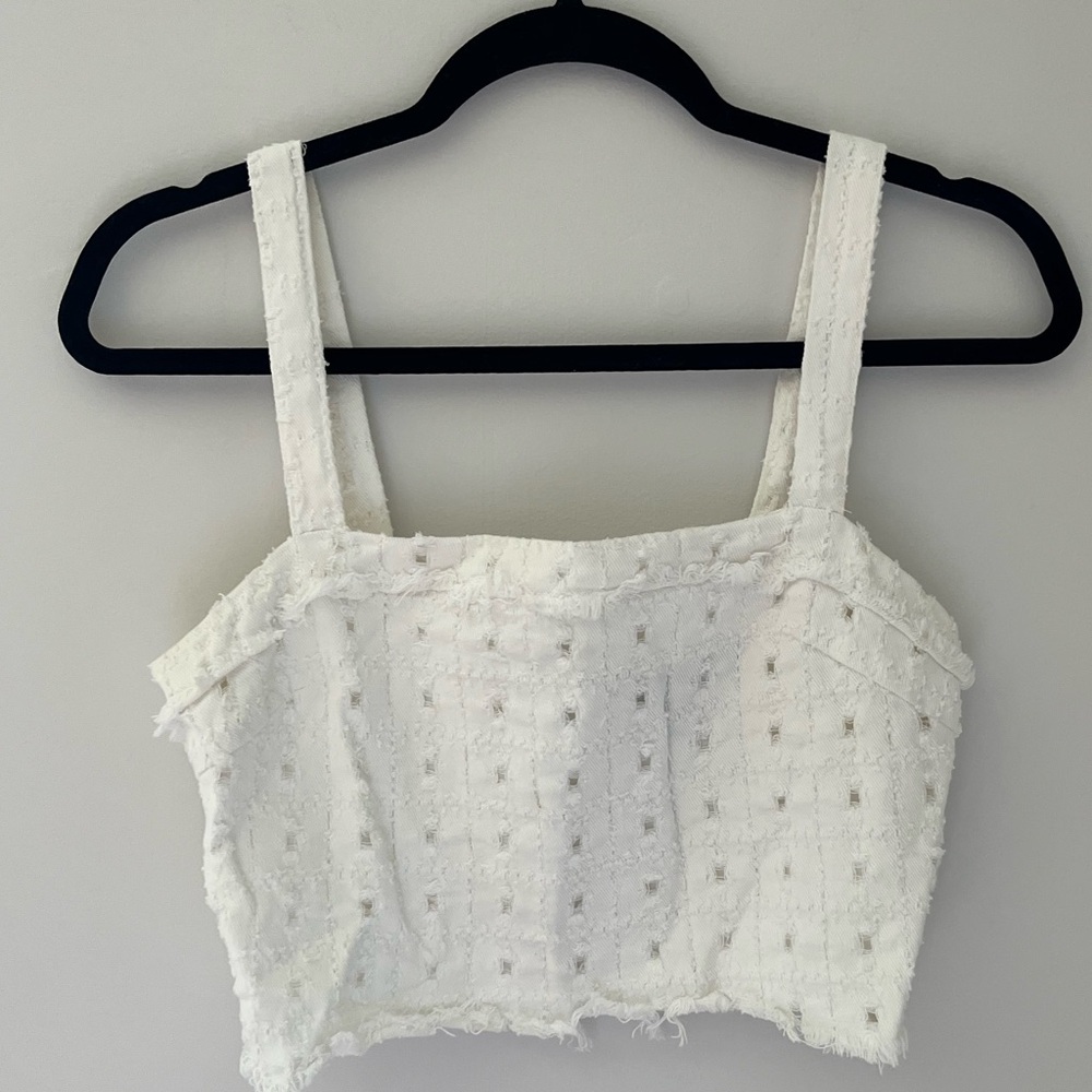 Forever 21 White Tweed Tank Top with Zipper